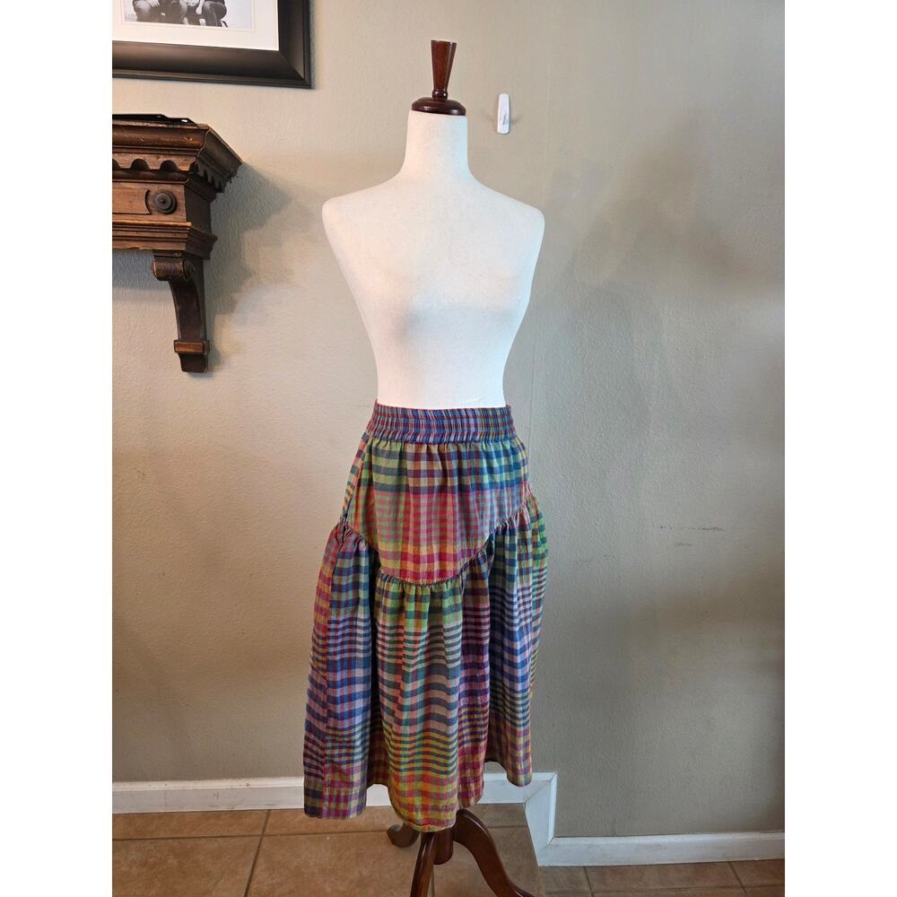 Rujuta Sheth Wave Midi Skirt Postcard Chex Pockets Cotton SZ XS Boho Chic